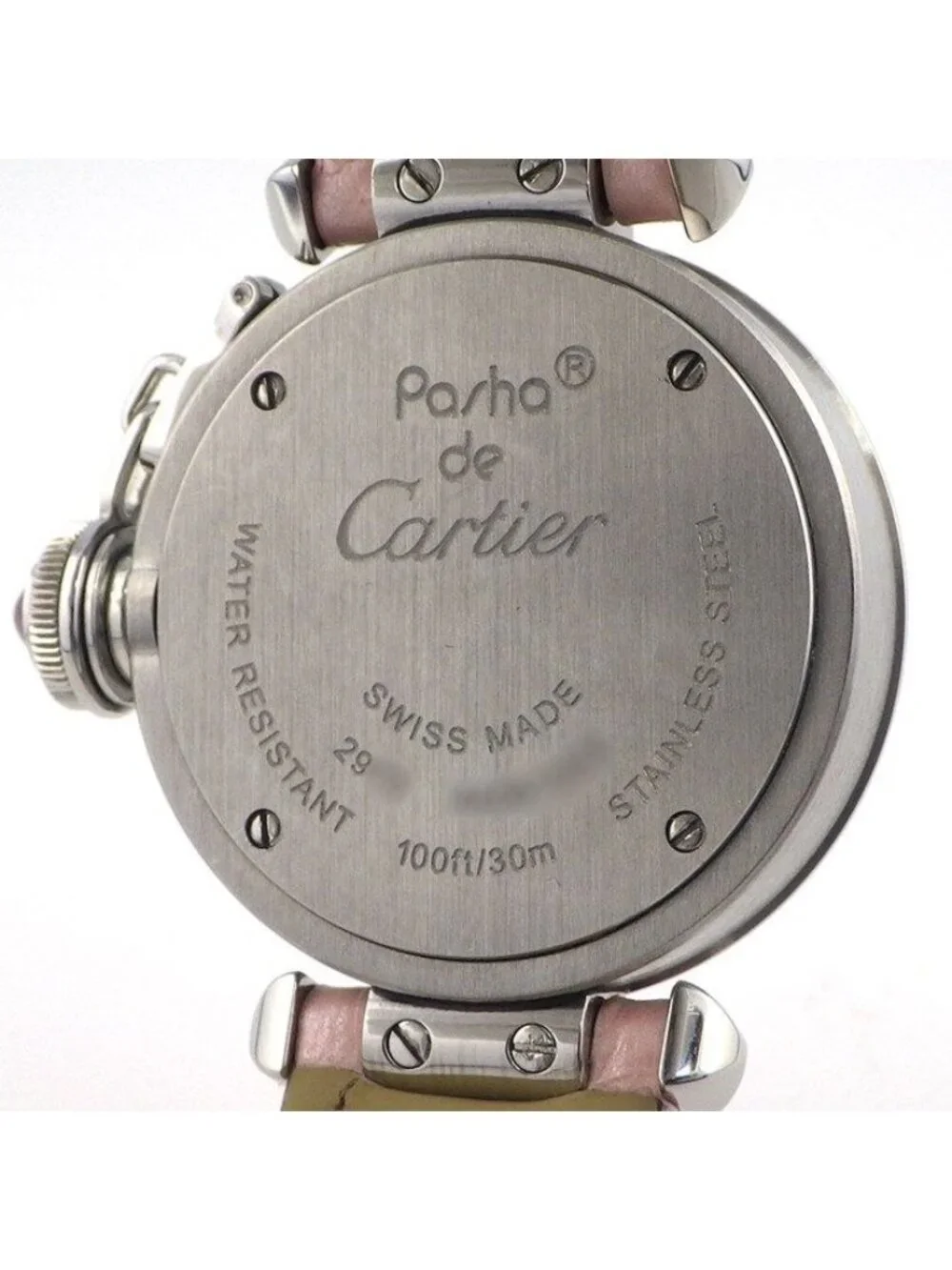 Cartier Watch Miss Pasha Sunray Pink Dial Leather Strap SS Quartz Analog